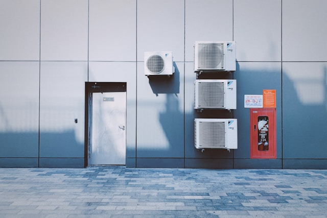 Outdoor air conditioning units on a building facade